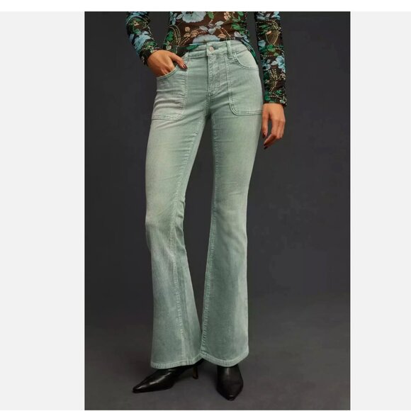 Pilcro Pants - Anthropologie Pilcro The Icon Corduroy Flare Mid Rise Jeans Mint Green size 28
